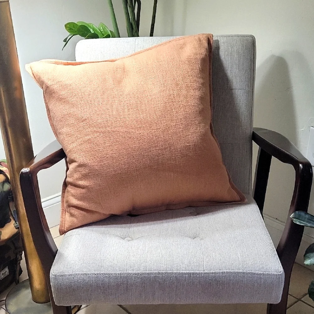 Crate & Barrel 20x20 Organic Linen Throw Pillow w/Feather Insert In Terracotta
